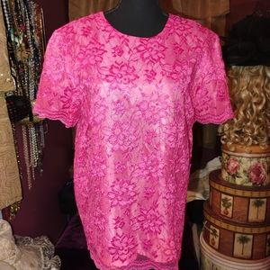 The Very Thing Pink Lace Blouse L